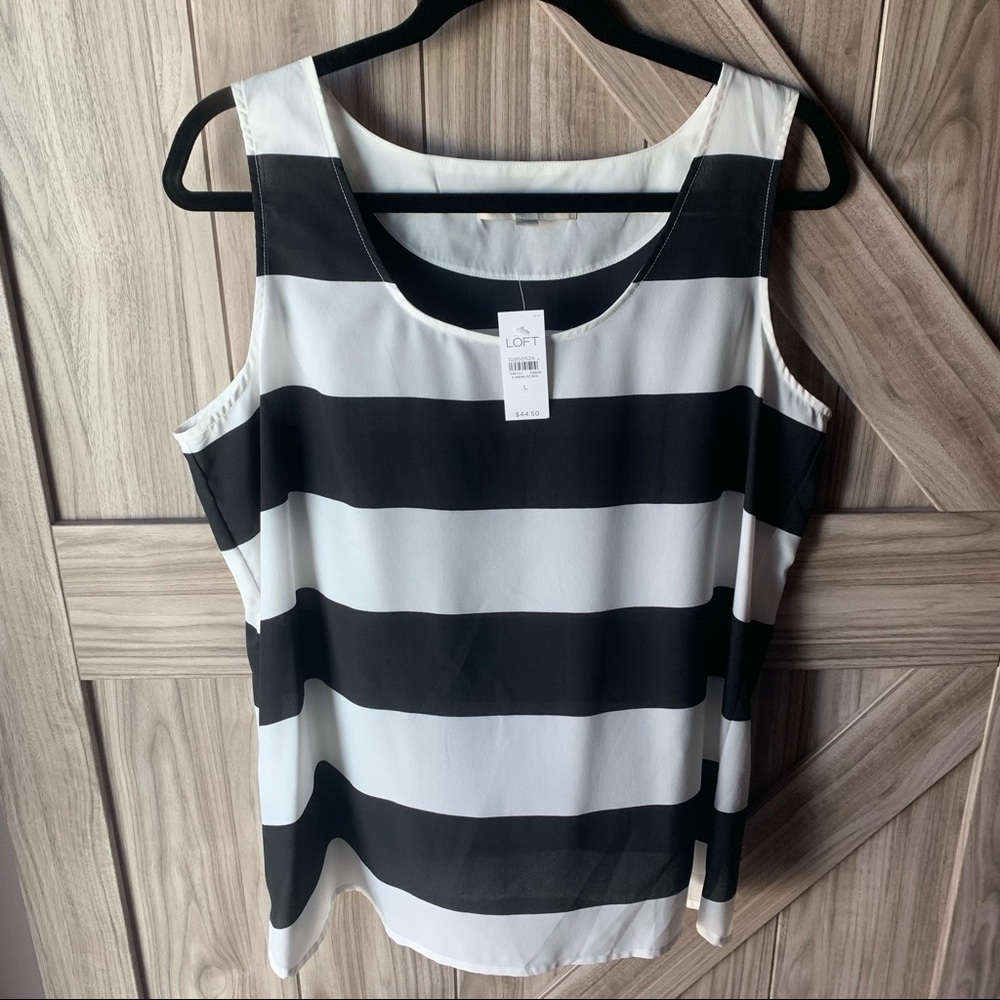 Loft Business Casual Tank Top - Black & White Stripes